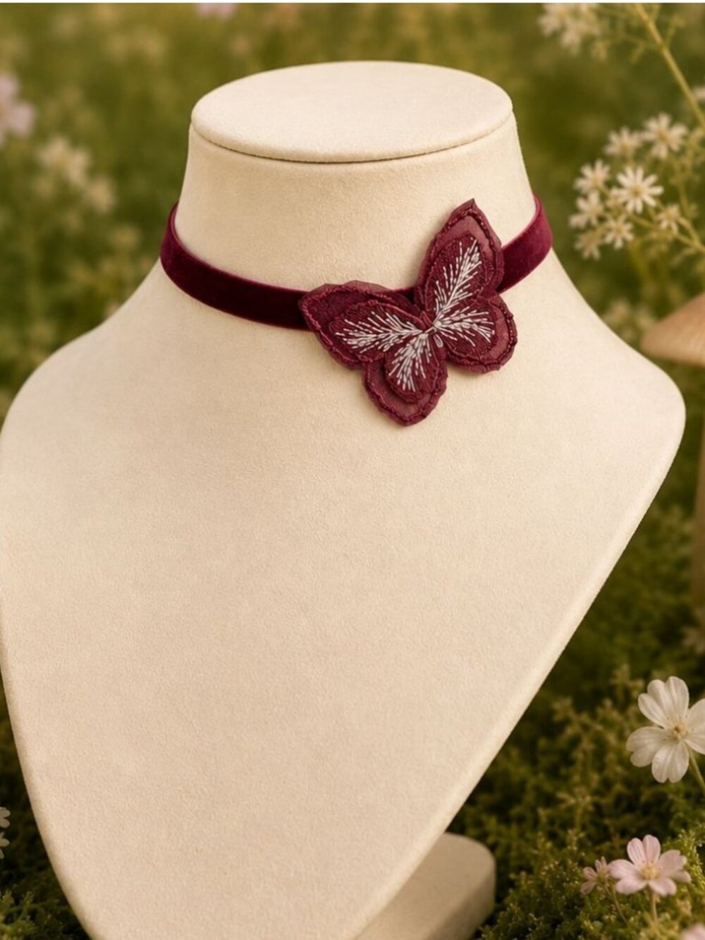 Burgundy Velvet Butterfly Choker Fairycore Choker Cottagecore Necklace